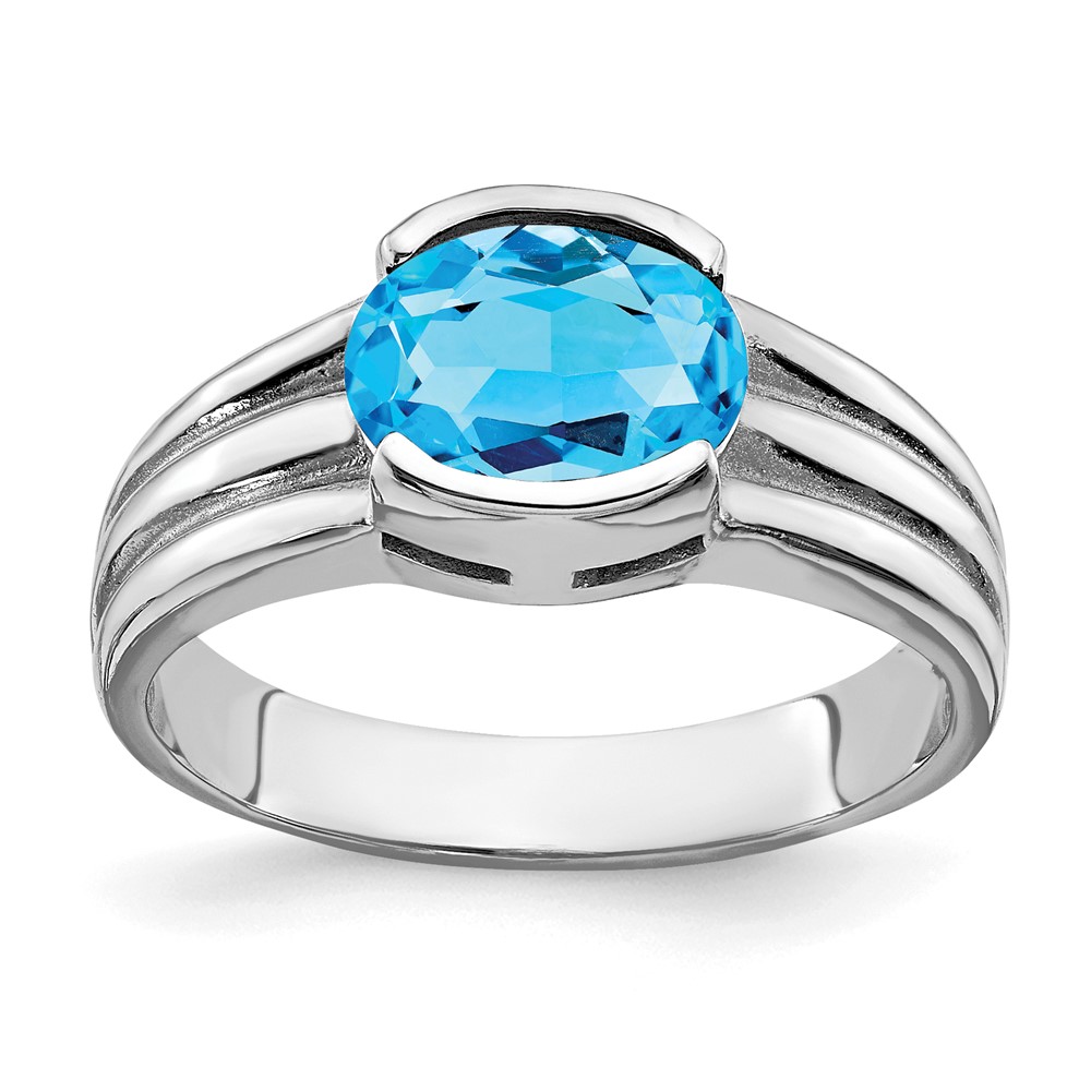 14K White Gold 8x6mm Oval Blue Topaz Ring