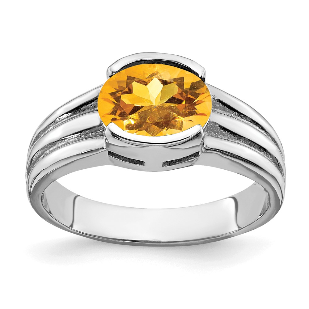14K White Gold 8x 6mm Oval Citrine Ring