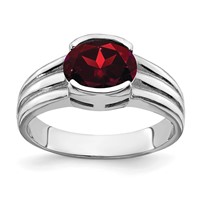 14K White Gold 8x 6mm Oval Garnet Ring view 1