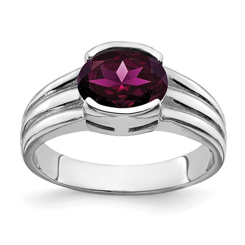 14K White Gold 8x 6mm Oval Rhodolite Garnet Ring