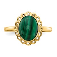 14K Yellow Gold 10x 8mm Malachite Cabochon Ring view 5