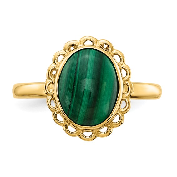 14k 10x8mm Malachite Cabochon Ring