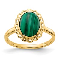 14K Yellow Gold 10x 8mm Malachite Cabochon Ring view 1