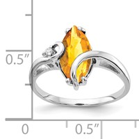 14K White Gold 12x 6mm Marquise Citrine and AA Diamond Ring view 2
