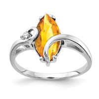 14K White Gold 12x 6mm Marquise Citrine and AA Diamond Ring view 1