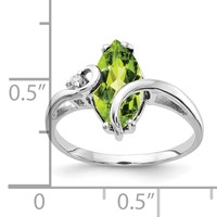 14K White Gold 12x6mm Marquise Peridot and VS Diamond Ring view 2