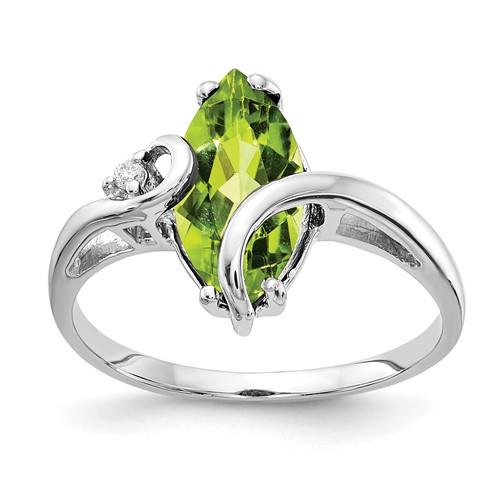 14K White Gold 12x 6mm Marquise Peridot and VS Diamond Ring