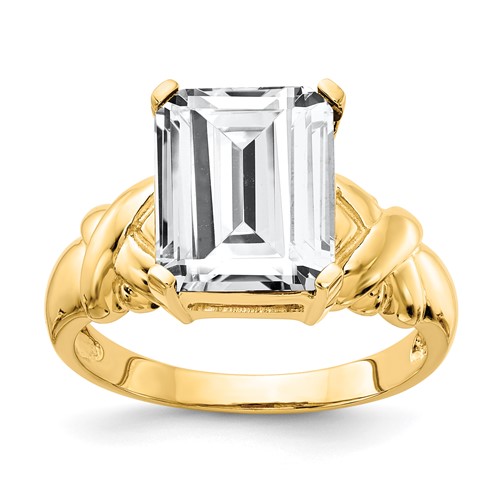 14K Yellow Gold 11x 9mm Emerald-cut Cubic Zirconia Ring