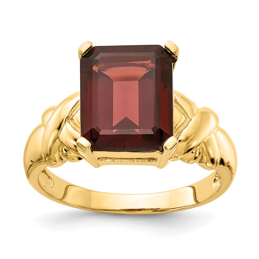 14K Yellow Gold 11x9mm Emerald-cut Garnet Ring