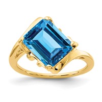 14K Yellow Gold 10x8mm Emerald-cut Blue Topaz Ring view 1