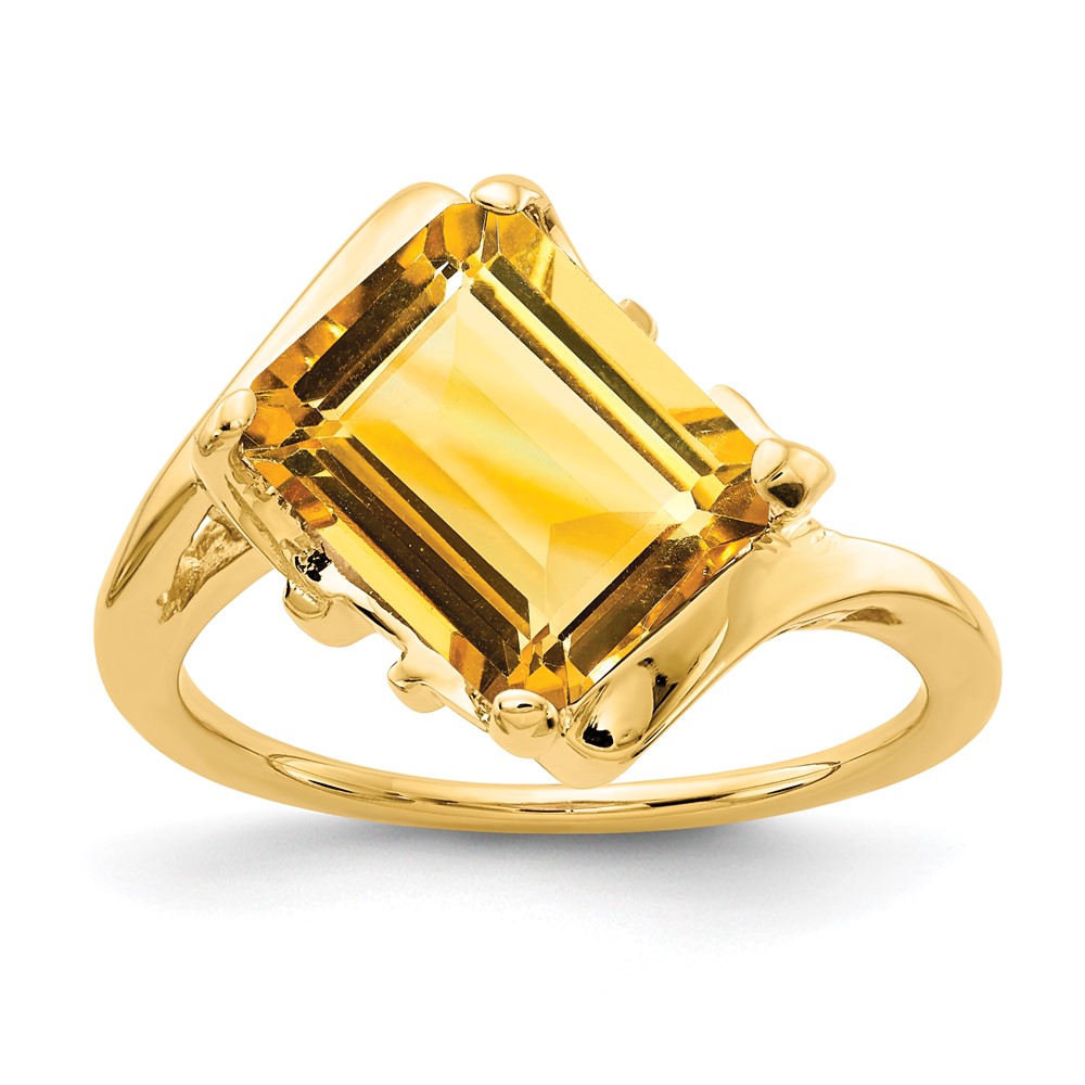 14K Yellow Gold 10x 8mm Emerald-cut Citrine Ring