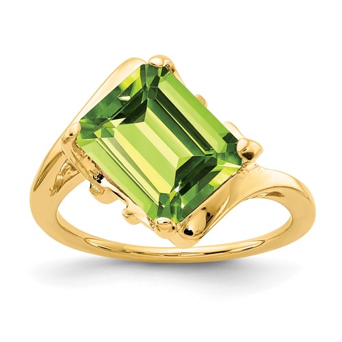 14K Yellow Gold 10x 8mm Emerald-cut Peridot Ring