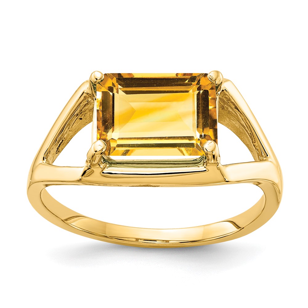 14K Yellow Gold 9x7mm Emerald-cut Citrine East-West Ring