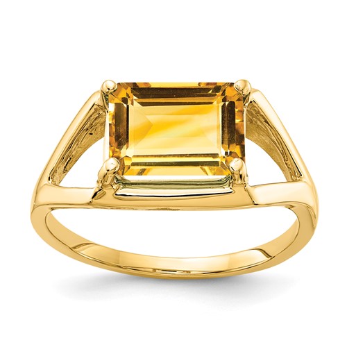 14K Yellow Gold 9x 7mm Emerald-cut Citrine East-West Ring