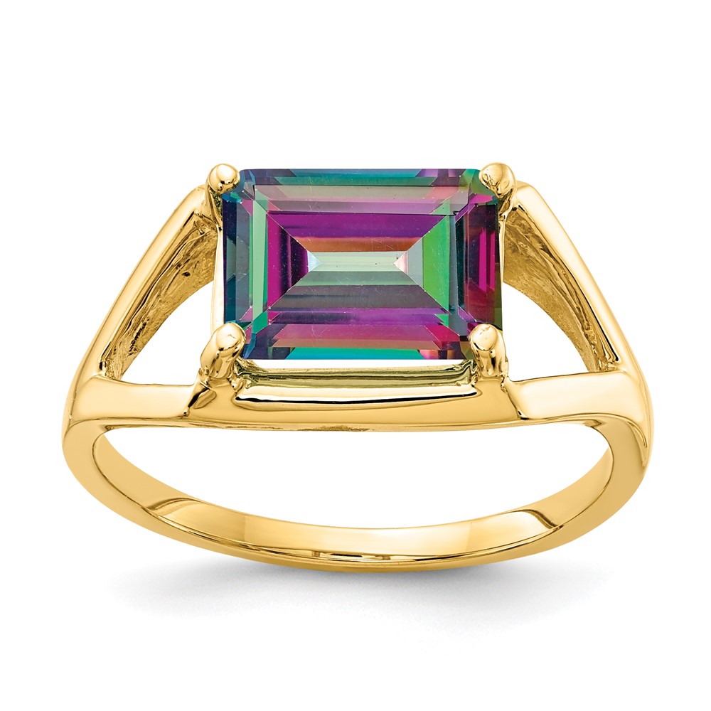 14K Yellow Gold 9x7mm Emerald-cut Mystic Fire Topaz East-West Ring