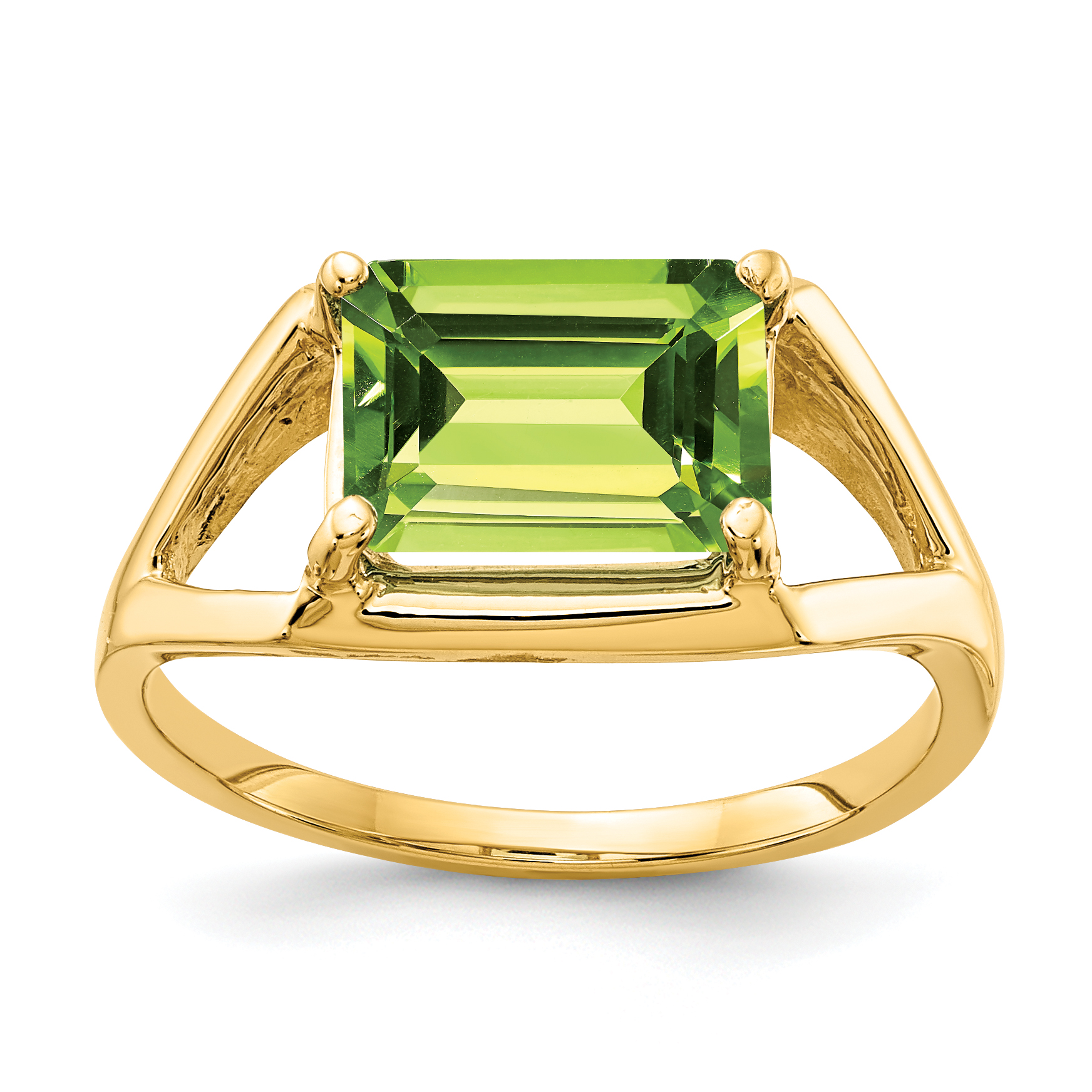 14k 9x7mm Emerald Cut Peridot ring (Y4538PE)
