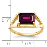 14K Yellow Gold 9x 7mm Emerald-cut Rhodolite Garnet East-West Ring view 2