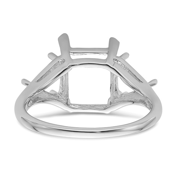 14k White Gold Holds 1-9x7mm Emerald and 2-5mm Trillion Gemstone Ring Mounting