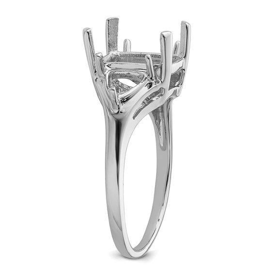 14k White Gold Holds 1-9x7mm Emerald and 2-5mm Trillion Gemstone Ring Mounting