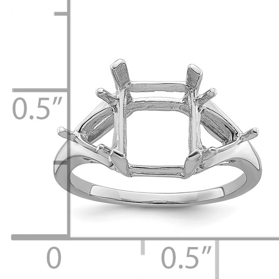 14k White Gold Holds 1-9x7mm Emerald and 2-5mm Trillion Gemstone Ring Mounting