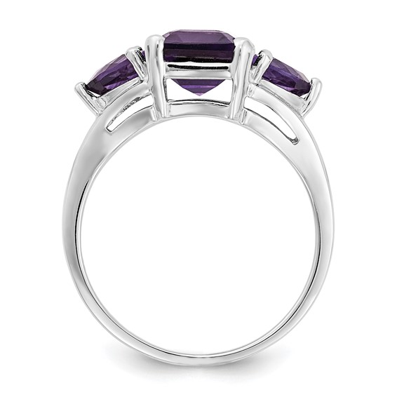 14k White Gold 9x7mm Emerald-cut and 5mm Trillion Amethyst 3-Stone Ring