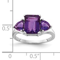 14K White Gold 9x 7mm Emerald-cut and 5mm Trillion Amethyst 3-Stone Ring view 3