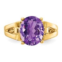 14K Yellow Gold 11x9mm Oval Amethyst Ring view 4