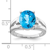 14K White Gold 11x 9mm Oval Blue Topaz Checker-cut Ring view 2