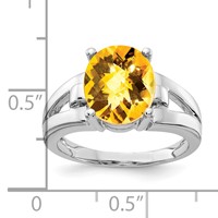 14K White Gold 11x 9mm Oval Citrine Checker-cut Ring view 2