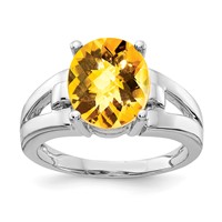 14K White Gold 11x 9mm Oval Citrine Checker-cut Ring view 1