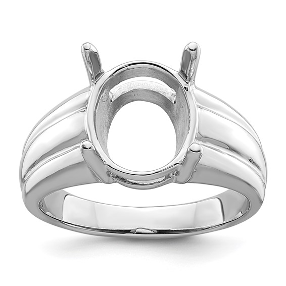 14k White Gold Holds 12x10mm Oval Gemstone Ring Mounting
