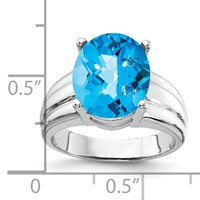 14K White Gold 12x 10mm Oval Blue Topaz Checker-cut Ring view 2