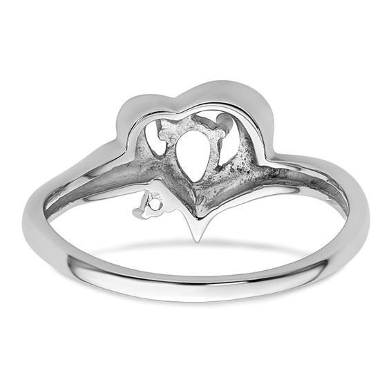14k White Gold Holds 1-1.3mm Round and 1-6x4mm Pear Gemstone Heart Ring Mounting