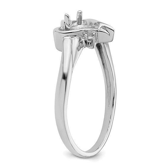 14k White Gold Holds 1-1.3mm Round and 1-6x4mm Pear Gemstone Heart Ring Mounting