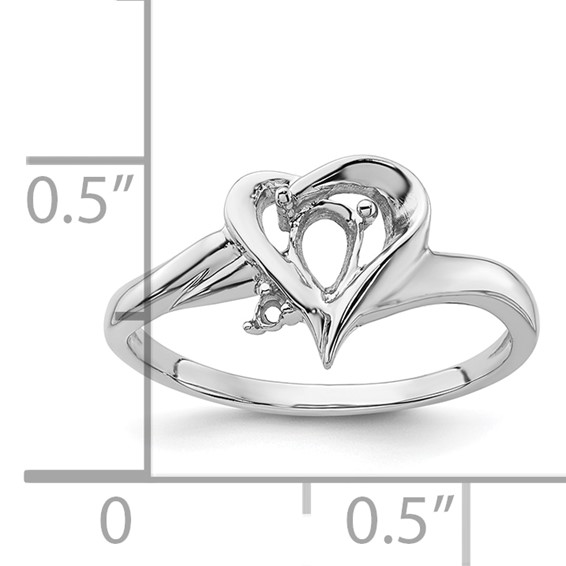 14k White Gold Holds 1-1.3mm Round and 1-6x4mm Pear Gemstone Heart Ring Mounting