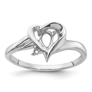 14k White Gold Holds 1-1.3mm Round and 1-6x4mm Pear Gemstone Heart Ring Mounting