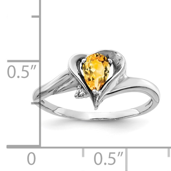 14k White Gold 6x4mm Pear Citrine VS Diamond ring