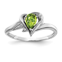 14K White Gold 6x4mm Pear Peridot and AA Diamond Ring view 1