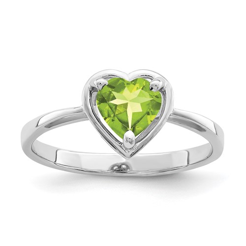 14K White Gold 6mm Heart Peridot Ring