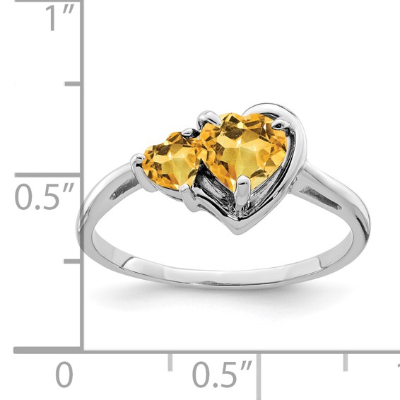 14k White Gold 6mm and 4mm Heart Citrine 2-Stone Ring