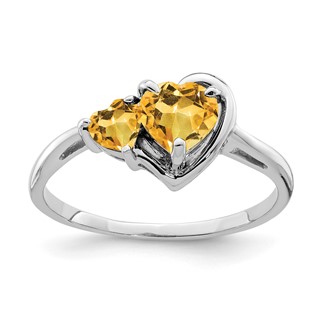 14k White Gold 6mm and 4mm Heart Citrine 2-Stone Ring