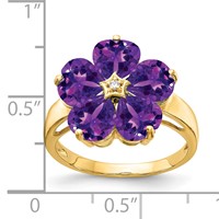 14K 6mm Yellow Gold Heart Amethyst and a Diamond Flower Ring view 2