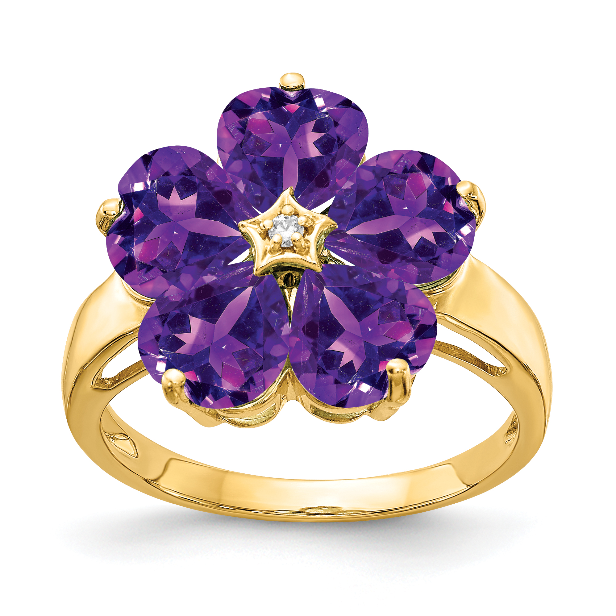 14k 6mm Heart Amethyst AA Diamond ring (Y4583AM/AA)
