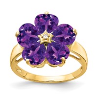 14K 6mm Yellow Gold Heart Amethyst and a Diamond Flower Ring view 1