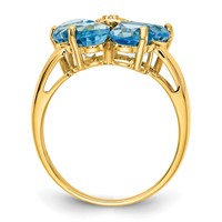 14K 6mm Yellow Gold Heart Blue Topaz and a Diamond Flower Ring view 2