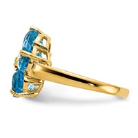 14K 6mm Yellow Gold Heart Blue Topaz and a Diamond Flower Ring view 4