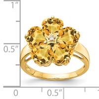 14K 6mm Yellow Gold Heart Citrine and a Diamond Flower Ring view 2