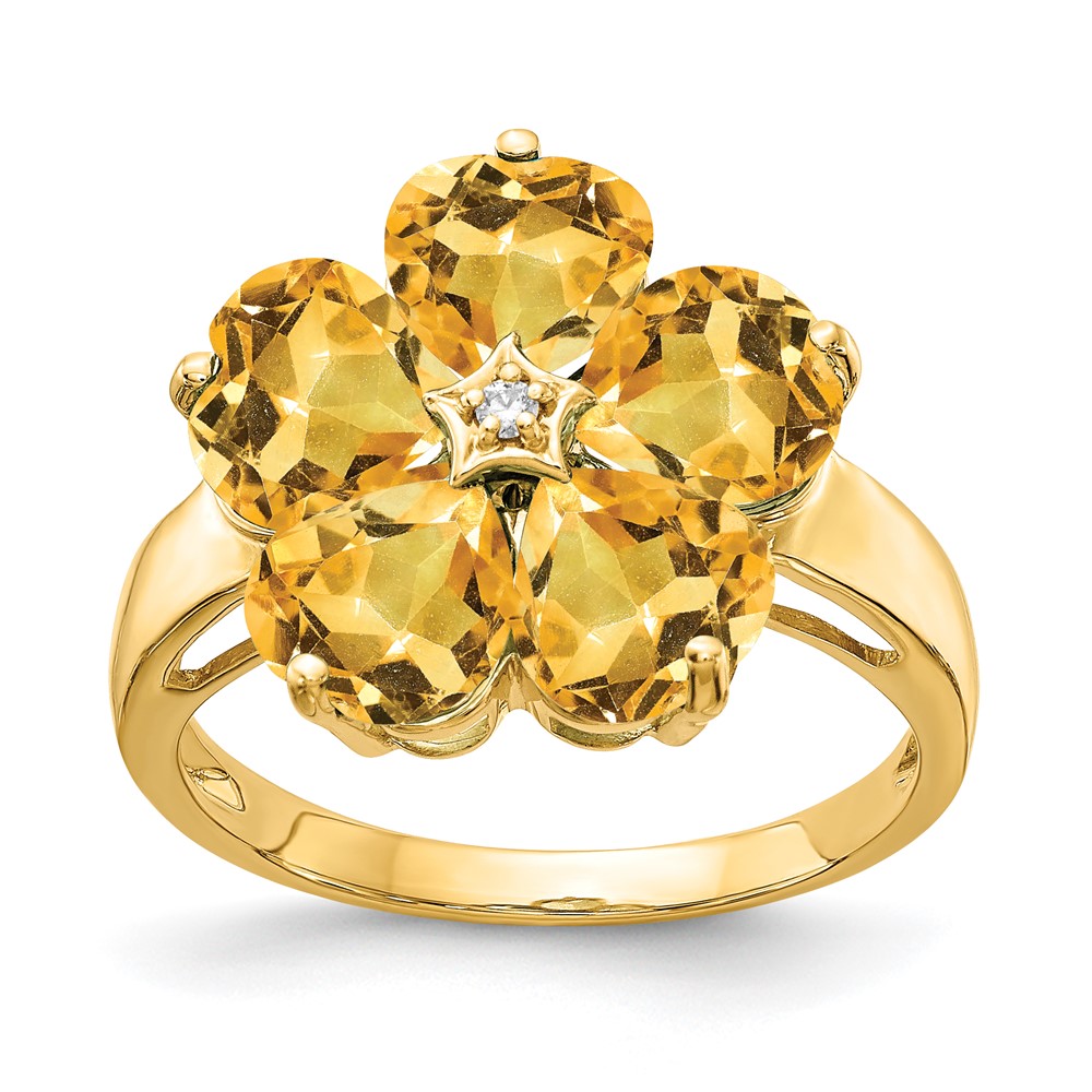 14K 6mm Yellow Gold Heart Citrine and a Diamond Flower Ring