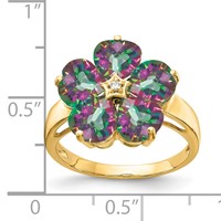 14K 6mm Yellow Gold Heart Mystic Fire Topaz and AA Diamond Flower Ring view 2