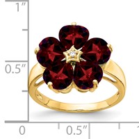 14K 6mm Yellow Gold Heart Garnet and a Diamond Flower Ring view 2